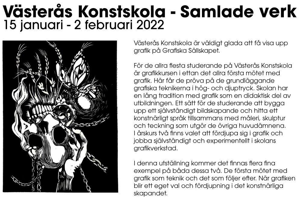 Utställning: Västerås Konstskola Samlade verk 15/1 - 2/2 2022