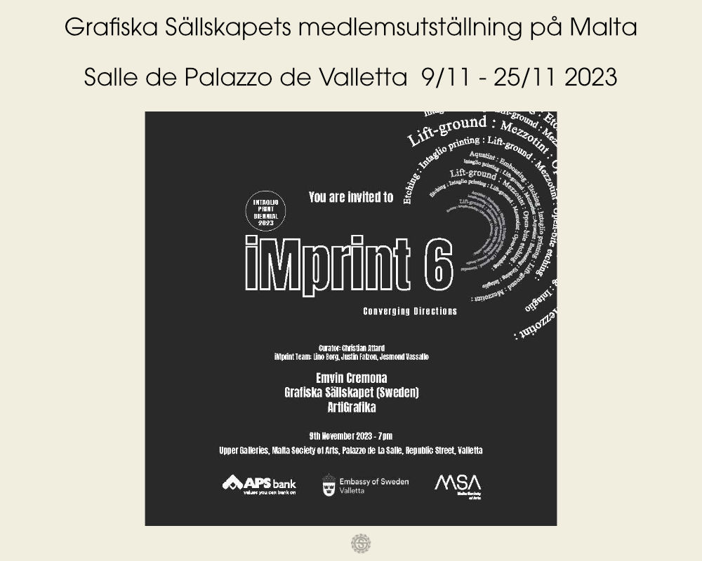 Utställning: Grafiska Sällskapets medlemsutställning på Malta, Salle de Palazzo de Valletta  9/11 - 25/11 2023